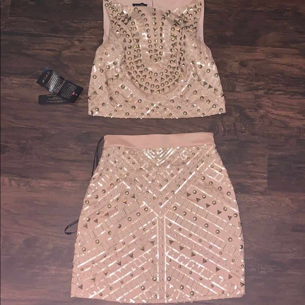 Embellished BeBe blush pink two piece